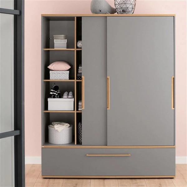 Paidi Sten Schiebetürenschrank Breit Schiefergrau/Eiche Massiv - Paidi Slide-System 4 Paidi Sten Schiebetürenschrank Breit Schiefergrau/Eiche Massiv - Paidi Slide-System – Bild 2