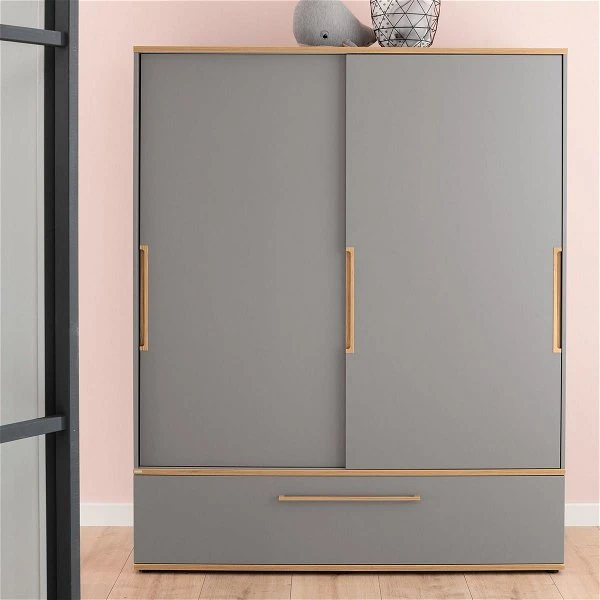 Paidi Sten Schiebetürenschrank Breit Schiefergrau/Eiche Massiv - Paidi Slide-System 3 Paidi Sten Schiebetürenschrank Breit Schiefergrau/Eiche Massiv - Paidi Slide-System