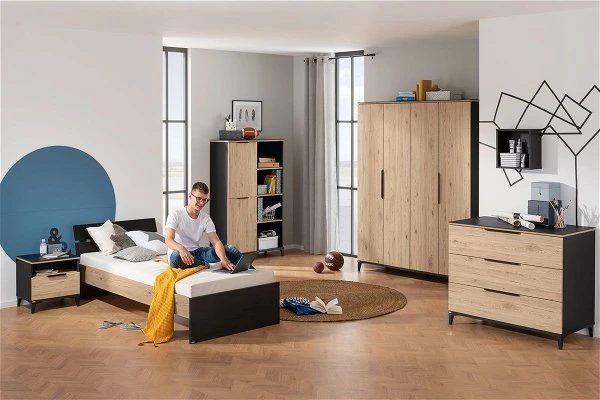 Paidi Tomke Jugendzimmer Mit Schrank 4T Naturschwarz/Eiche-Bordeaux 3 Paidi Tomke Jugendzimmer Mit Schrank 4T Naturschwarz/Eiche-Bordeaux