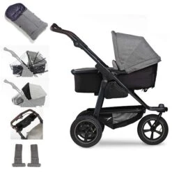 Tfk Mono 2 Kombi Kinderwagen Premium Grau Luftrad-Set Bundle Mit Cupholder