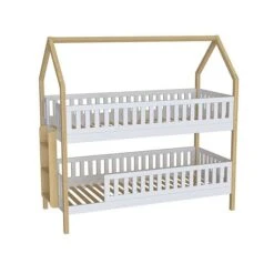 Nature Kid Lilly Etagenbett Kiefer Weiß / Natur Leiter Seitlich, Liegefläche 90 X 200