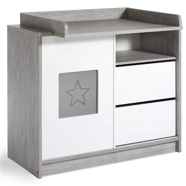 Schardt Eco Star Wickelkommode Weiß/Driftwood 1 Schiebetür, 2 Schubkästen - Mit Wickelaufsatz 3 Schardt Eco Star Wickelkommode Weiß/Driftwood 1 Schiebetür, 2 Schubkästen - Mit Wickelaufsatz