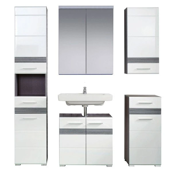 Trendteam Set-One Bad Kombination 4 Weiß / Rauchsilber 5-teilig 3 Trendteam Set-One Bad Kombination 4 Weiß / Rauchsilber 5-teilig