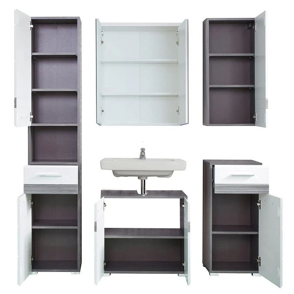 Trendteam Set-One Bad Kombination 4 Weiß / Rauchsilber 5-teilig 4 Trendteam Set-One Bad Kombination 4 Weiß / Rauchsilber 5-teilig – Bild 2