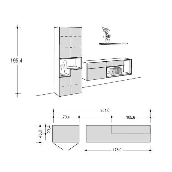 Hülsta Tetrim Wohnwand 1 - Lack-Ausführung Vitrine, Sideboard & Wandbord 4 Hülsta Tetrim Wohnwand 1 - Lack-Ausführung Vitrine, Sideboard & Wandbord – Bild 2