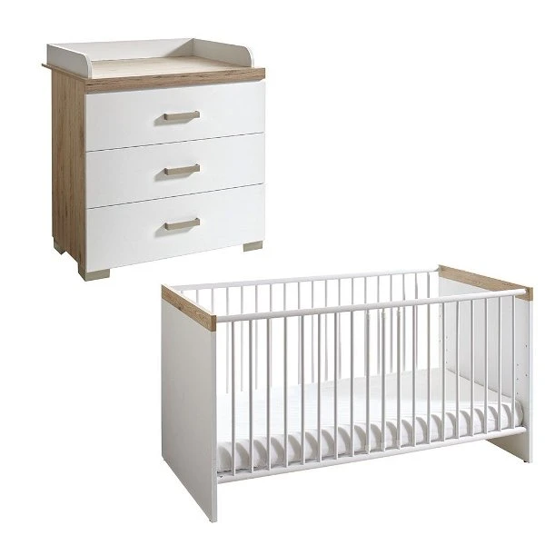 Transland Hilja Sparset Eiche-Bordeaux/kreideweiß Babybett 70x140 Cm & Wickelkommode 3 Transland Hilja Sparset Eiche-Bordeaux/kreideweiß Babybett 70x140 Cm & Wickelkommode