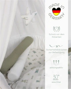 Mionido Stubenwagen Maxi Weiß Pyjamabär Grün Mit Garnierung, Matratze Und Matratzenbezug -Kinder Geschäft v1 560 80 usp