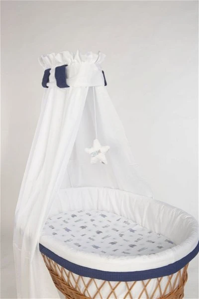 Mionido Stubenwagen Maxi Natur Pyjamabär Blau Mit Garnierung, Matratze Und Matratzenbezug 4 Mionido Stubenwagen Maxi Natur Pyjamabär Blau Mit Garnierung, Matratze Und Matratzenbezug – Bild 2