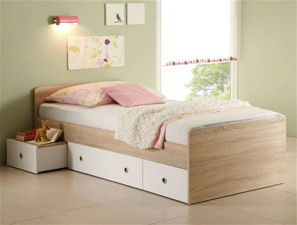 Ticaa Vicky Jugendzimmer 4-teilig Sonoma-Weiß Mit 3-türigem Kleiderschrank 4 Ticaa Vicky Jugendzimmer 4-teilig Sonoma-Weiß Mit 3-türigem Kleiderschrank – Bild 2