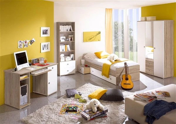 Ticaa Vicky Jugendzimmer 4-teilig Sonoma-Weiß Mit 3-türigem Kleiderschrank 3 Ticaa Vicky Jugendzimmer 4-teilig Sonoma-Weiß Mit 3-türigem Kleiderschrank