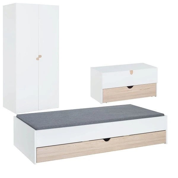 VOX Stige Jugendzimmer Weiß / Pinie Bett, Schrank 2-türig, Kommode 3 VOX Stige Jugendzimmer Weiß / Pinie Bett, Schrank 2-türig, Kommode